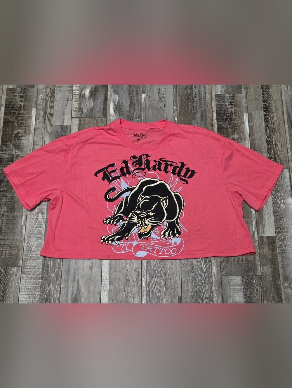 Ed Hardy Pink Cropped T-shirt Size 2X